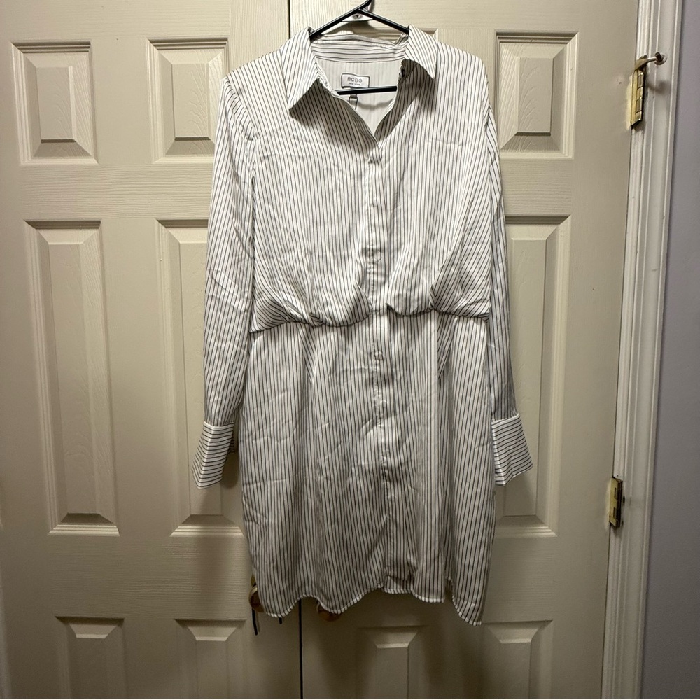 BCBG Black and White Striped Shirt Dress